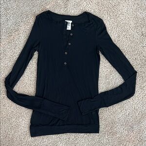 Ever Black Long Sleeve Button Top